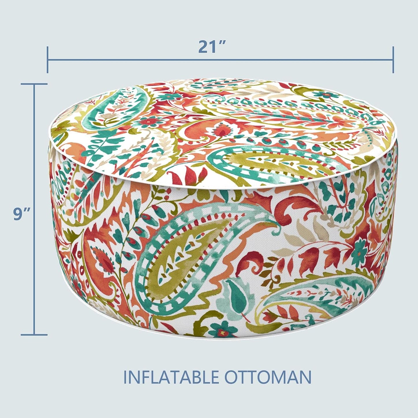 LVTXIII Inflatable Stool Ottoman Footrest with Handle, Decorative Fade-Resistant Foot Stool, Indoor or Outdoor Pouf for Home Patio Garden and Camping Use, D21 x W 21 x H9, Warm Paisley