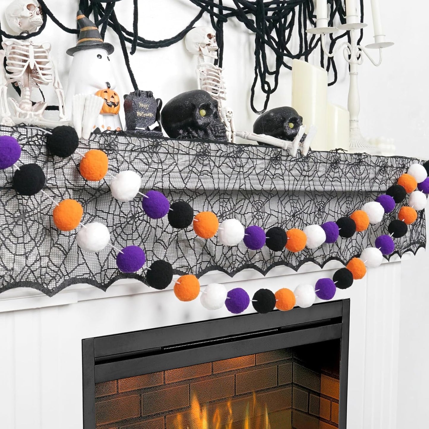 TBD Decor 2pk Halloween Decorations Pom Pom Garland,13FT Colorful Large Felt Ball Garland,Cute Hanging Halloween Party Decorations for Mantle,Indoor Birthday Party Supplies