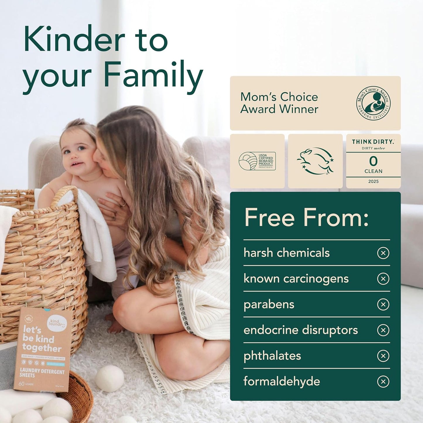 Kind Laundry Detergent Sheets with Stain-Fighting Enzymes - Plant Powered Eco-Friendly Laundry Soap Sheets - Home or Travel Laundry Detergent Fragrance Free, 32 Loads (Mom's Choice Award Winner)