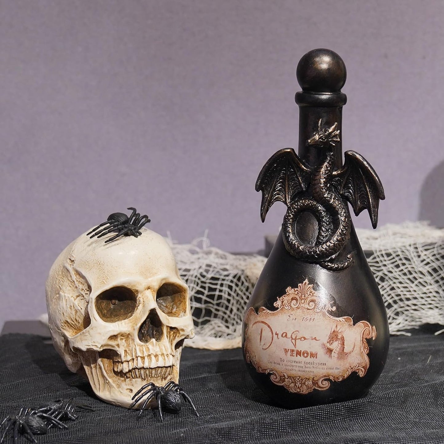Braxio Halloween Home Decor Potion Bottles - Resin Black Bad Dragon Halloween Potion Bottles Gothic Decor Decorative Bottles Room Decor Aesthetic for Day of The Dead 4.25 * 4.25 * 9.5 Inch