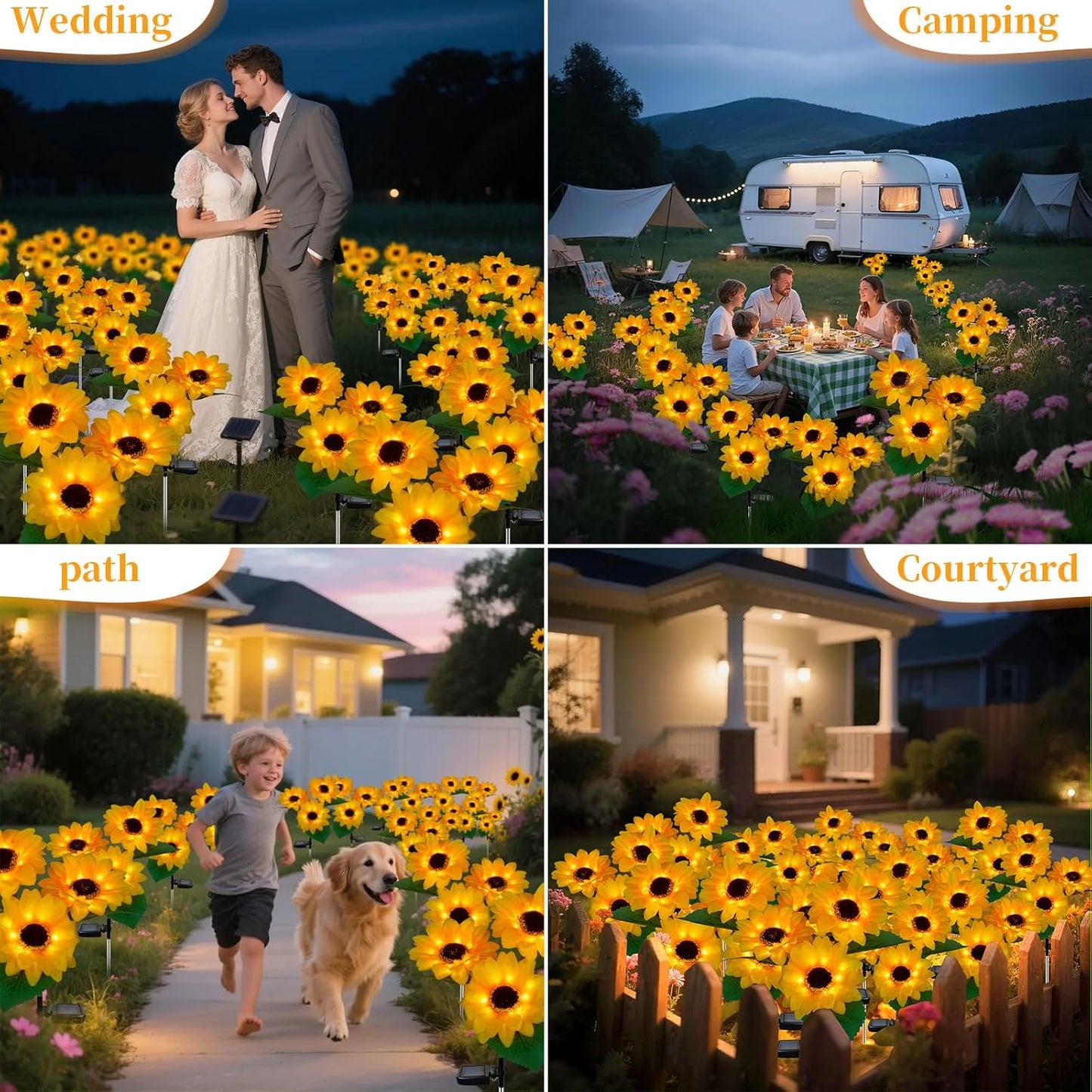 Outdoor Solar Garden Stake Lights,Upgraded LED Solar Powered Light with 3 Sunflower, Waterproof Solar Decorative Lights for Garden, Patio, Backyard (2 Pack 6 Flower)