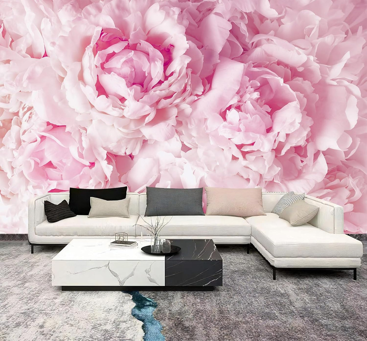 WFBHUA-Pink Floral Wallpaper Mural Peony Flower Wallpaper for Girls Bedroom Wall Murals(Not Peel and Stick)