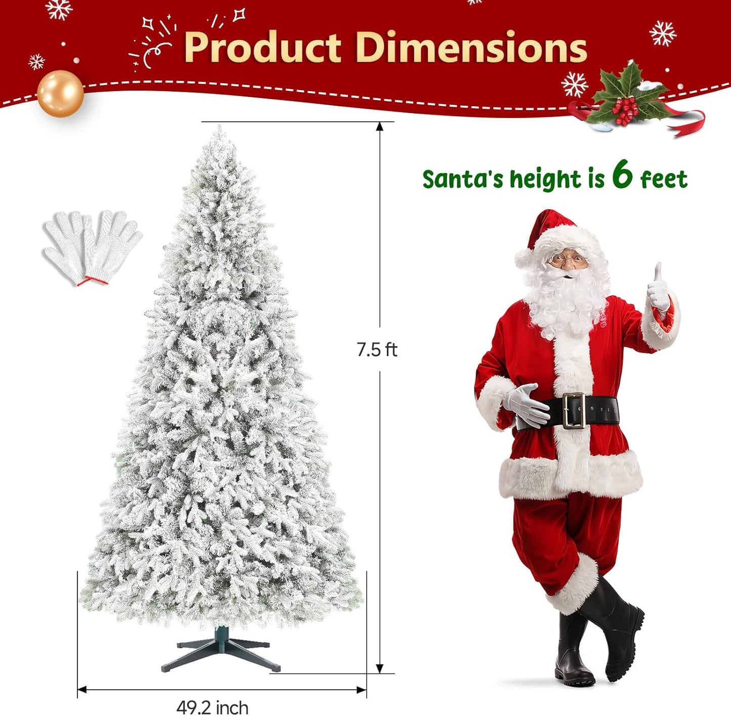 7.5ft Pre-Lit Snow Flocked Rotating Christmas Tree with 470 Multi-Color LED Lights, 1470 PE & PVC Tips - Realistic Artificial Tree for Holiday Decor