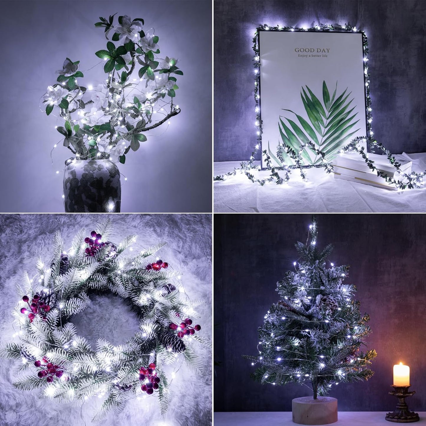 Solar String Lights for Outside,200FT 600 LEDs Solar Fairy Lights,Waterproof 8 Modes Button Outdoor String Light for Patio Garden Backyard Tree Wedding Christmas,Silver Wire,Cool White