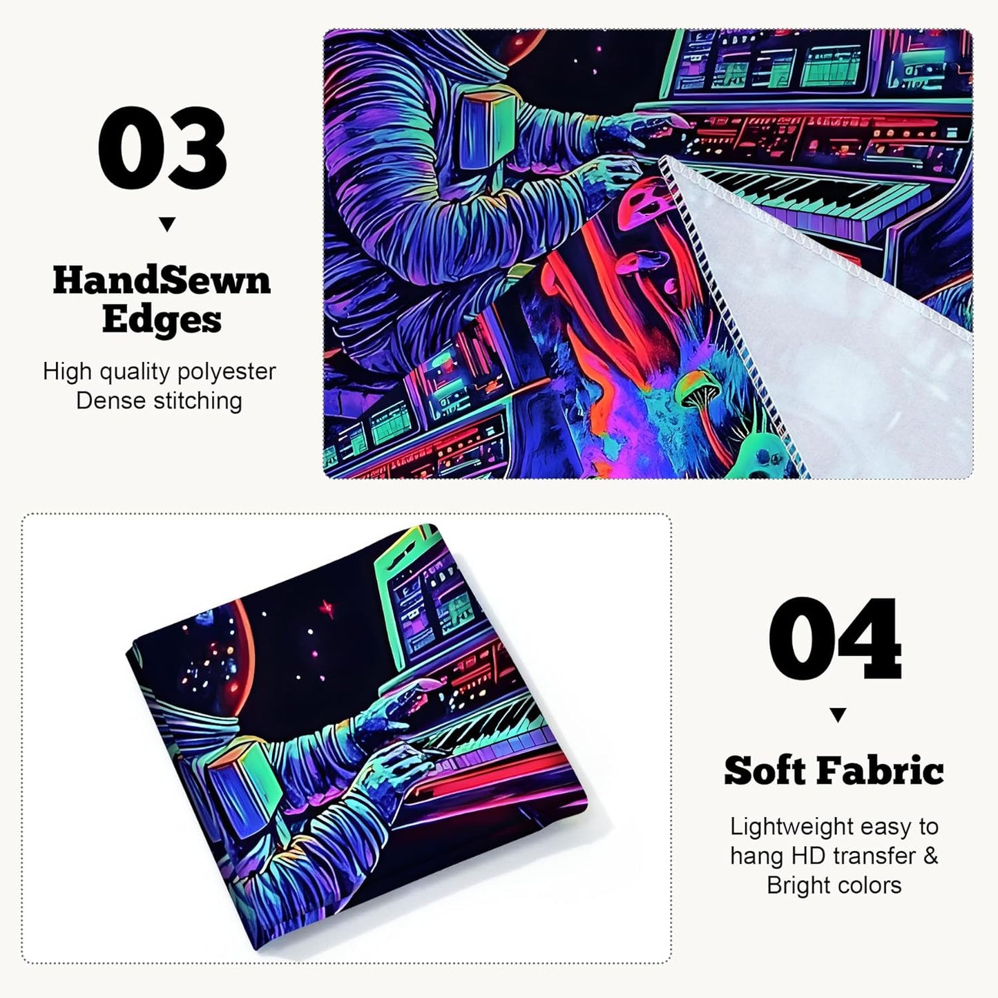 BVBOX Astronaut Space Blacklight Tapestry 90"x70", UV Reactive Astronaut Electronic Piano Universe Galaxy Planet Glow in Dark Music Tapestries, Black Light Neon Upright Poster Wall Hanging Backdrop Decor for Bedroom Living Room