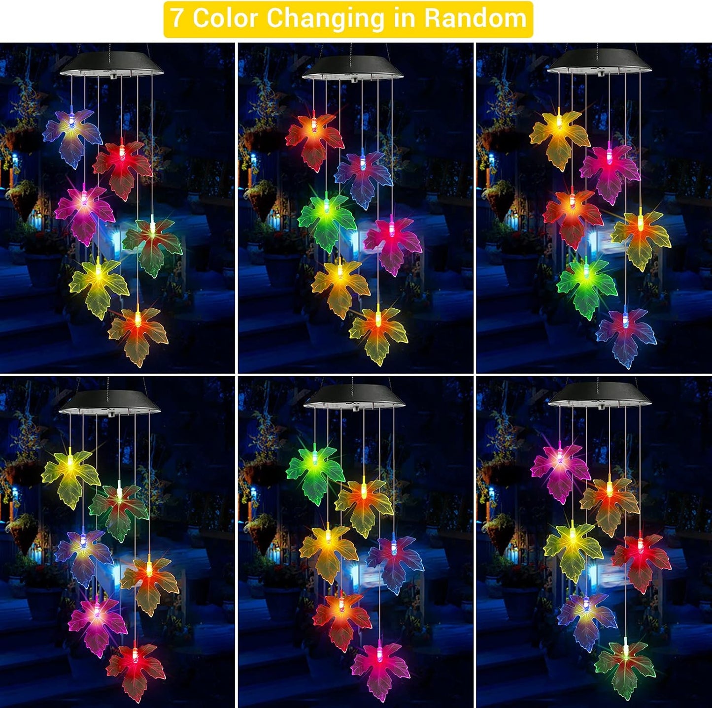 Toodour Solar Wind Chimes, Color Changing Maple Leaf Wind Chime, LED Mobile Wind Chimes, Waterproof Outdoor Wind Chime Lights for Garden, Patio, Party, Window, Thanksgiving
