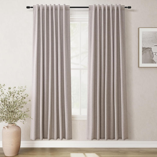 Blackout Curtains for Bedroom 80 Inch Length 2 Panels Set Room Darkening Linen Curtains Brownish Grey Black Out Curtain Neutral Thermal Insulated Living Room Winter Window Drapes Back Tab 52x80
