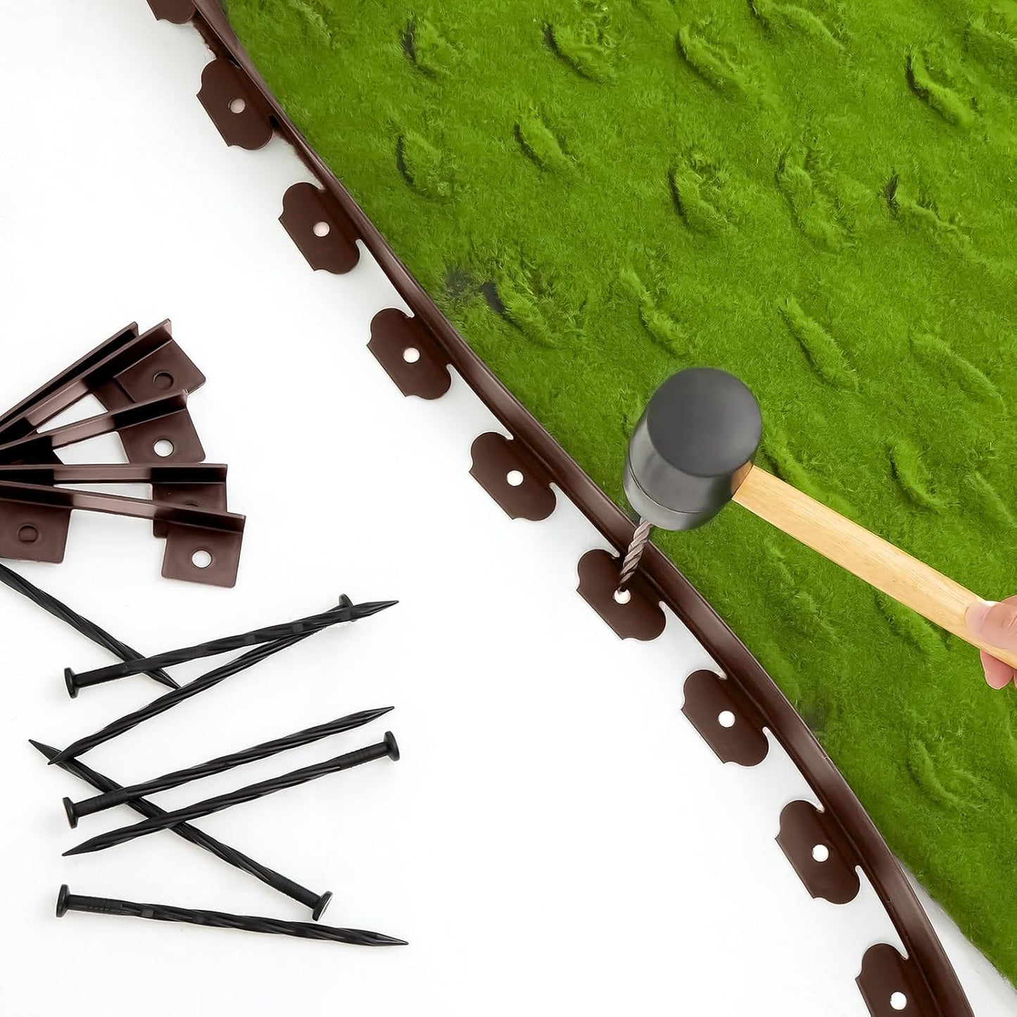 Sasylvia 2'' x 200' Landscape Edging Kit Edging Border Coil Include Anchoring Spikes 10 Connectors Plastic Garden Border for Lawn Garden Grass Yard Home(Brown)