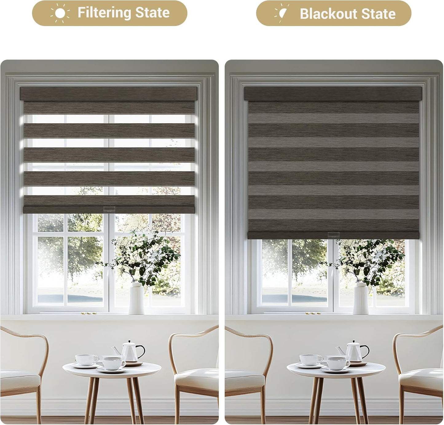 Cordless Zebra Blinds for Windows, Blackout Interior Blinds,Easy to Install,UV Protection,for Offices and Home,Custom Roller Shades, Mousse Dark Bown,79" W x 80" H