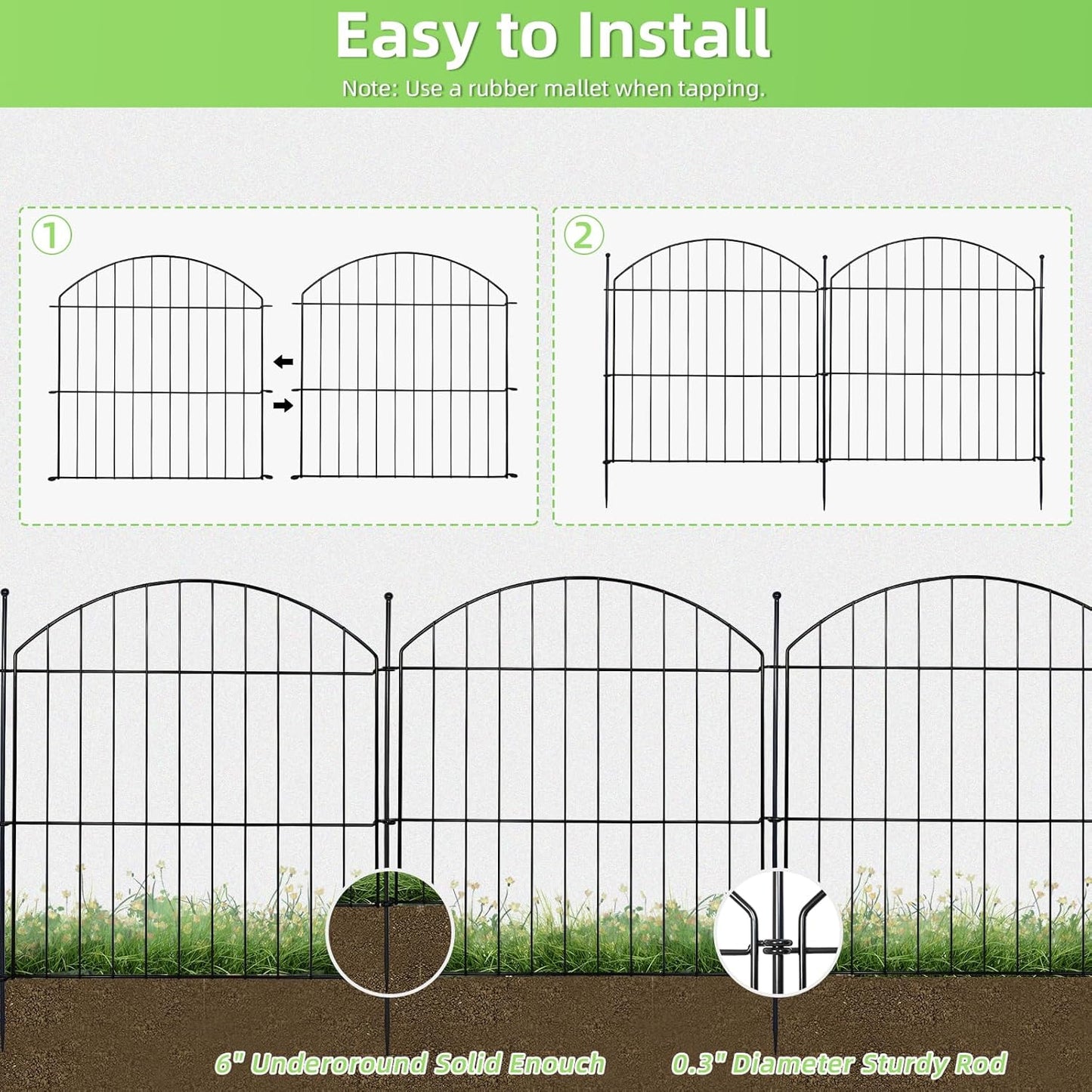 Decorative Garden Fence 24in (H) x10ft (L), 5 Pack No Dig Fence Animal Barrier for Dog with Lock, Arched Flower Bed Edging, Wire Border Panel Fencing for Yard Patio Outdoor Decor