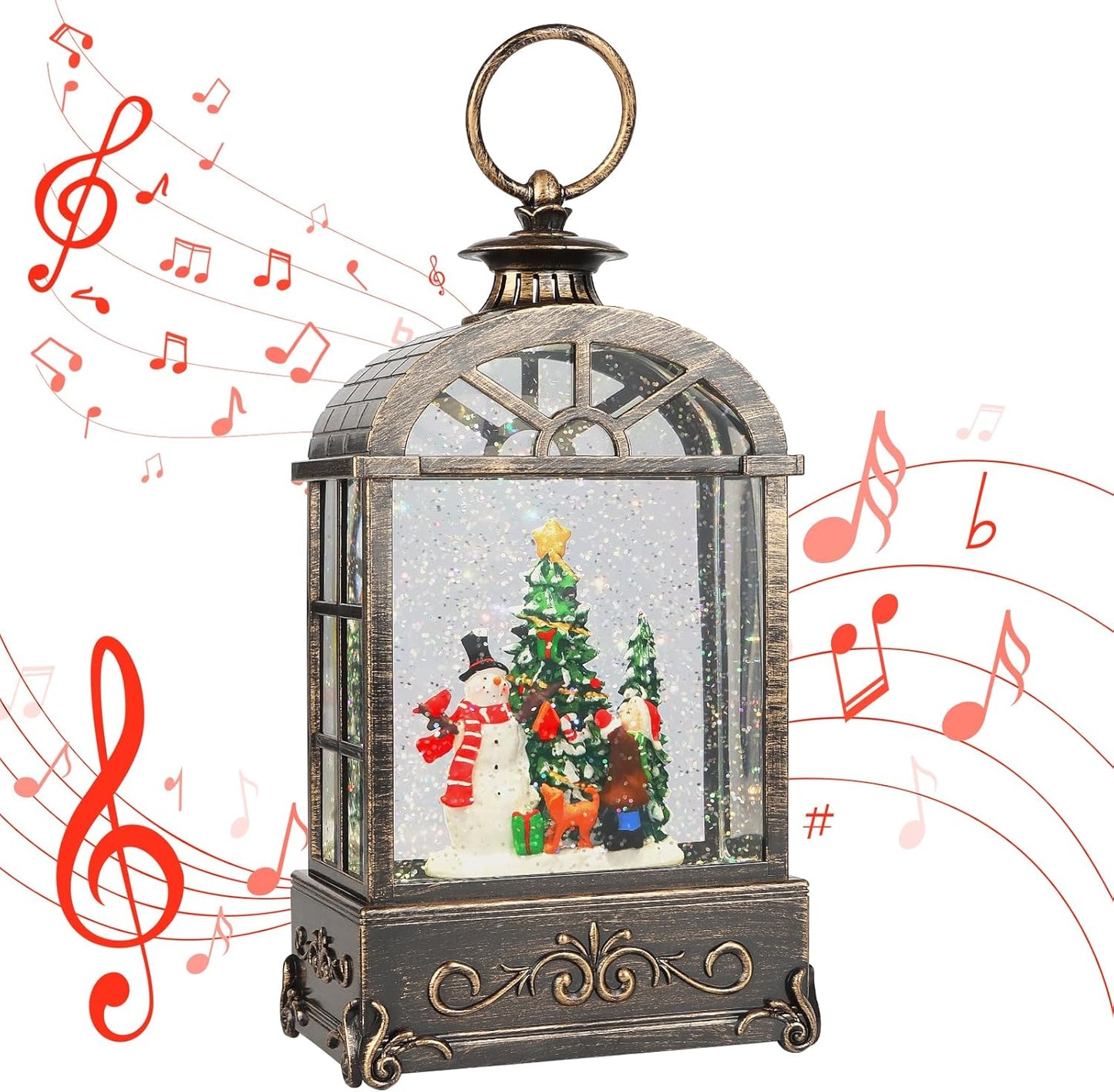 Christmas Snow Globes Lantern,Musical Snow Globes,Christmas Decorations Indoor for Home,Battery Or USB Powered,with 6 Hour Timer,Christmas Lantern for Festival Decoration,Snowman Child