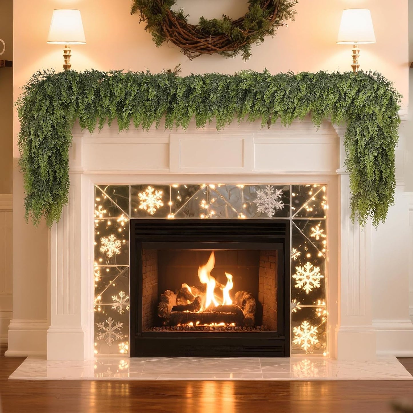 Real Touch Christmas Cedar Garland -16ft Artificial Garlands Faux Cedar Fake Pine Needles Garland for Fireplace,Table,Window,Stairs,Mante,Holiday Indoor Outdoor Xmas Decor(1PCS)