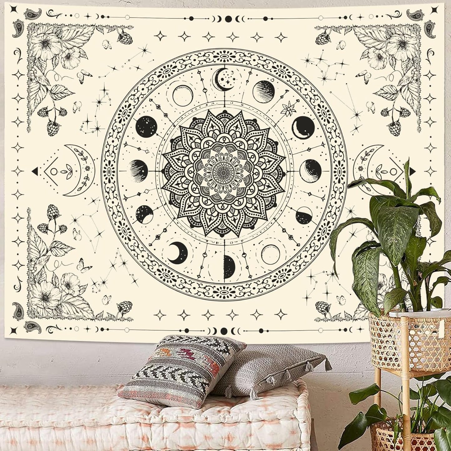 Lunerfex Mandala Moon Tapestry Boho Tapestry for Bedroom Black and White Tapestries Wall Hanging Living Room Wall Art and Home Decor 60x80