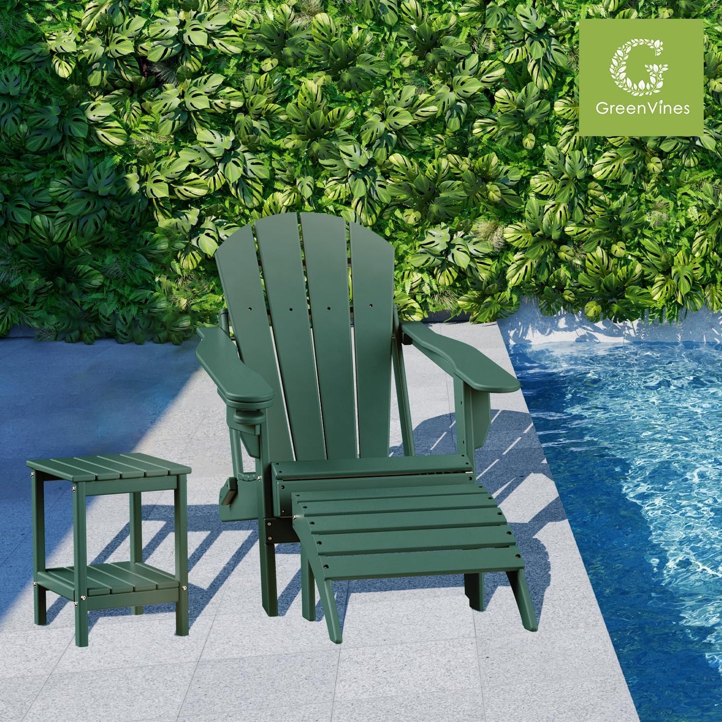 GREENVINES Adirondack-Ottoman | HDPE Plastic | Outdoor Footrest | All Weather | Foot Rest | Foot Stool | Forest | for Adirondack Chair | for Patio Backyard Pool