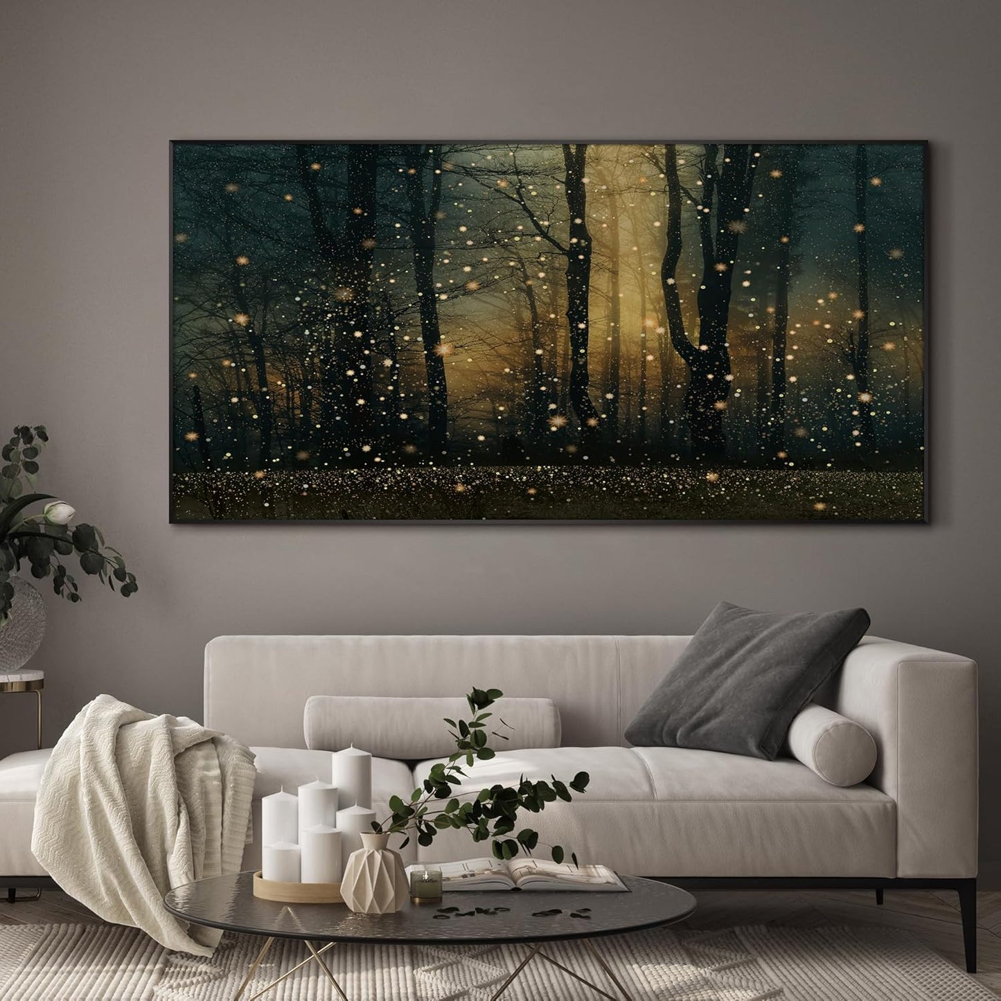 SIGNWIN 36"x72" Extra Large Framed Wall Art Magical Firefly Forest at Twilight, Enchanted Nature Scene for Home Living Room Bedroom Decor (Frame Assembly Required)