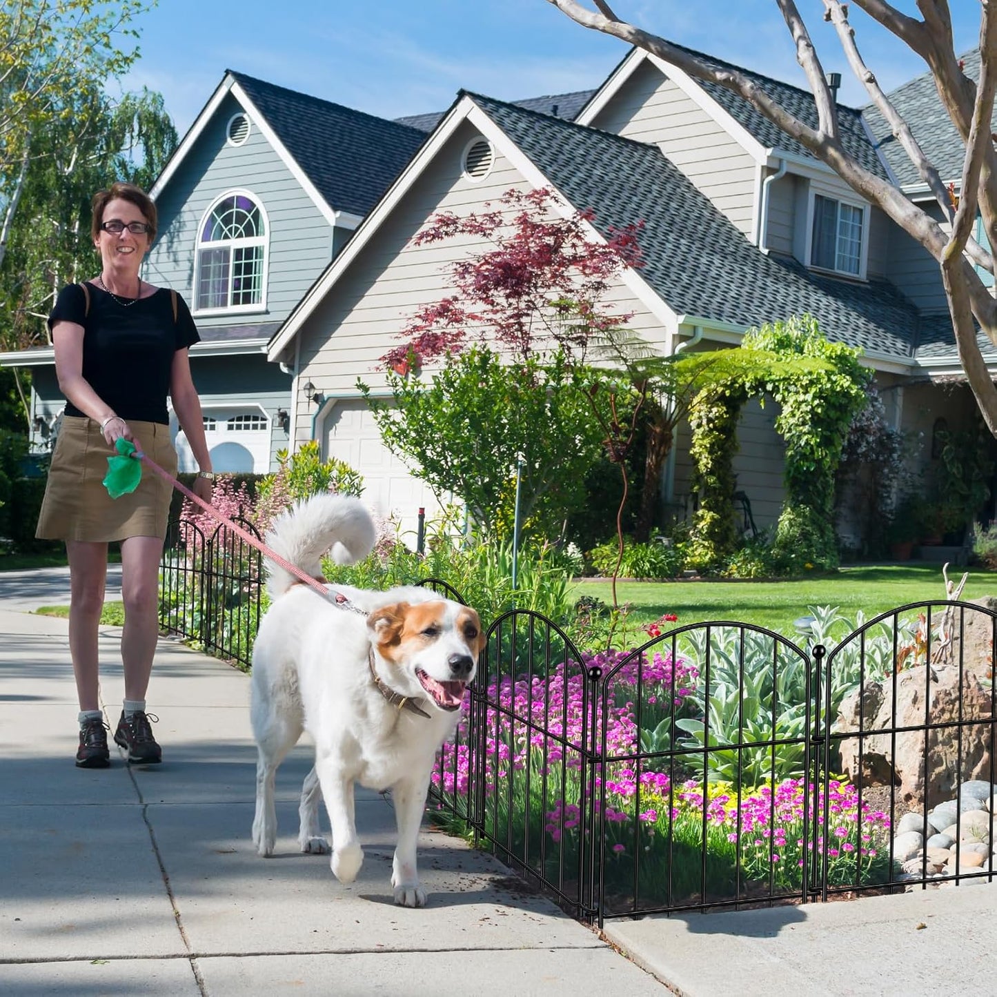 Decorative Garden Fence 17in (H) x40ft (L), Arched Rustproof Metal No Dig Fence for Dogs & Rabbit, Ornamental Animal Barrier for Flower Beds, Border Panels Fencing for Yard & Patio Outdoor Decor