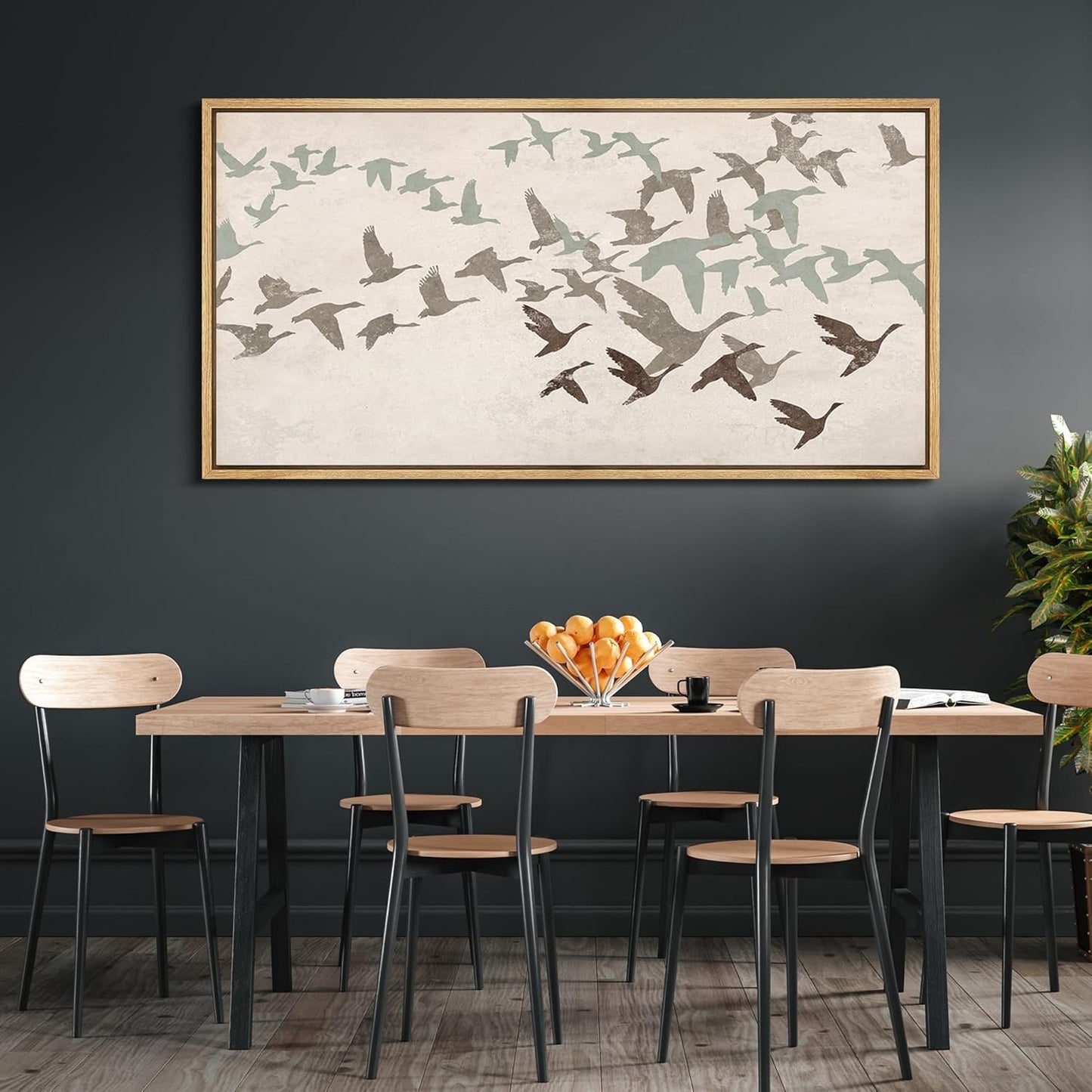 MUDECOR Extra Large Framed Canvas Print Wall Art Wild Freedom Assorted Birds in Flight Antique Retro Fine Art Illustrations Decorative Colorful for Bedroom - 60"x30"