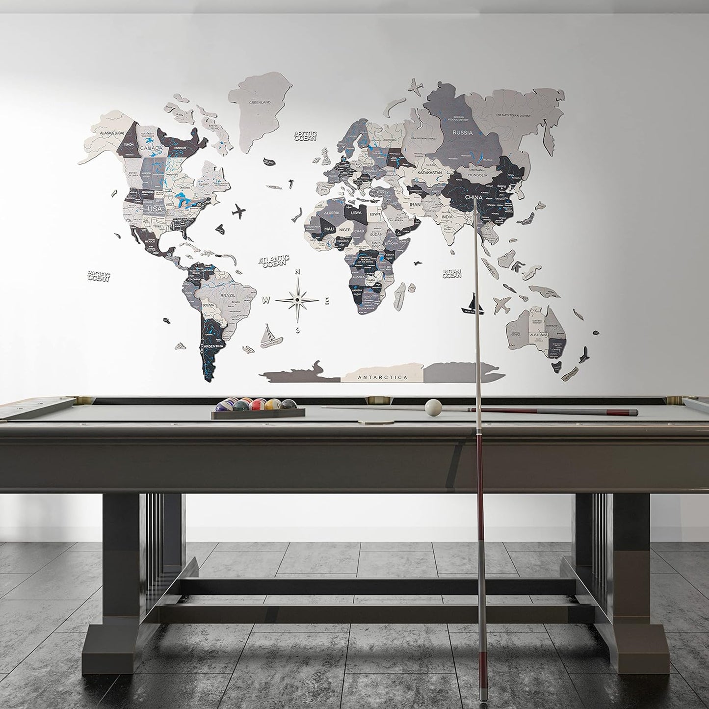 Handmade 3D Wood World Map Wall Art Large Wall Decor Track Your World Travels - Special For Home, Kitchen And Office (Large, Nordik)