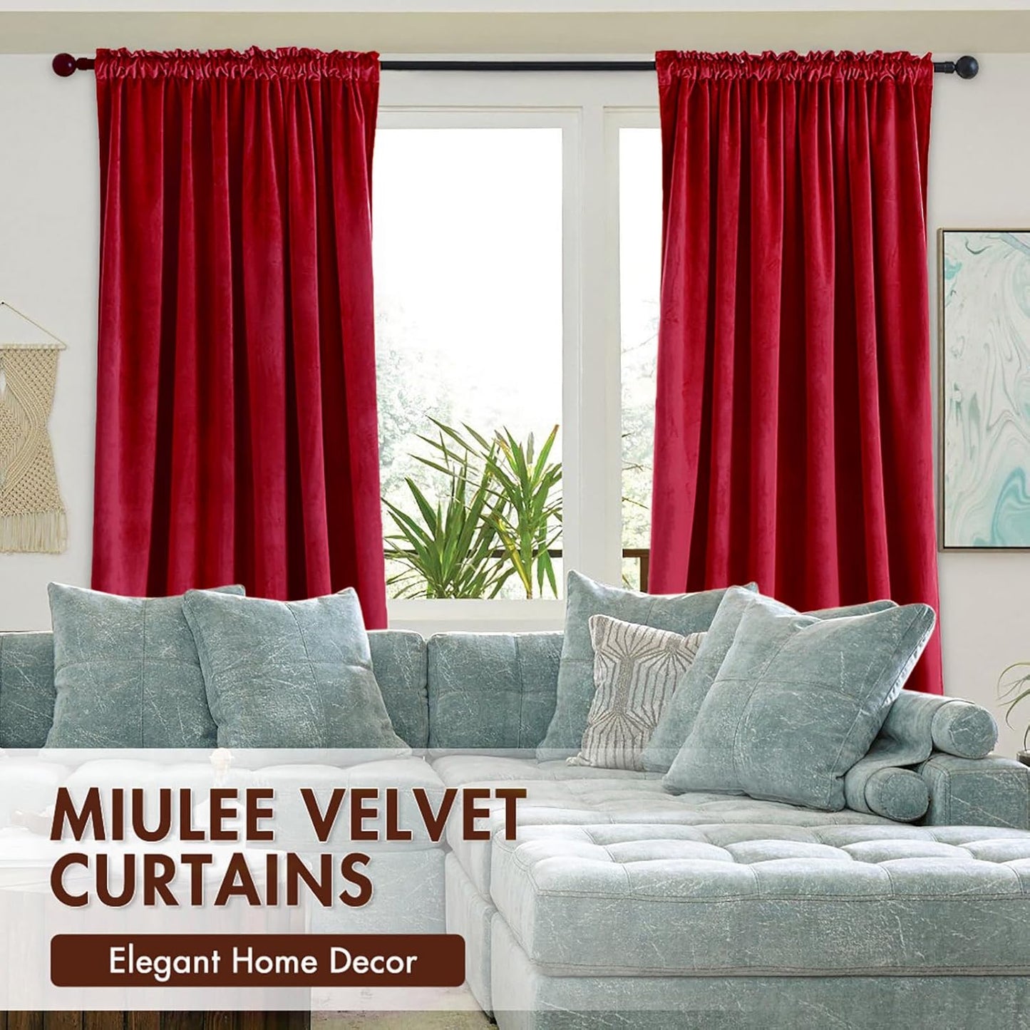 MIULEE Christmas Red Velvet Curtains Thermal Insulated Blackout Curtain Drapes for Bedroom Living Room Darkening 108 Inches Long Curtains Panels Rod Pocket Set of 2