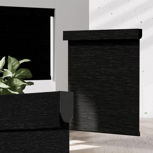 Blackout Roller Shades for Indoor Windows, Cordless Jacquard Fabric-Matched Roller Blinds, Easy to Install Privacy UV Protection Roll Up Blinds for Home Office, Black, Custom Size