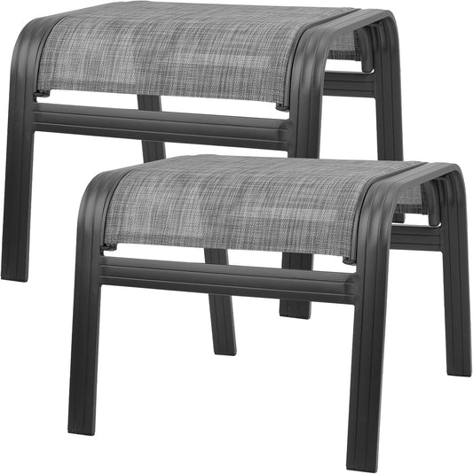 Patio Outdoor Ottoman Footstools Assembled Aluminum Footrest Side Table Small Chairs Patio Ottoman 2 Set Grey