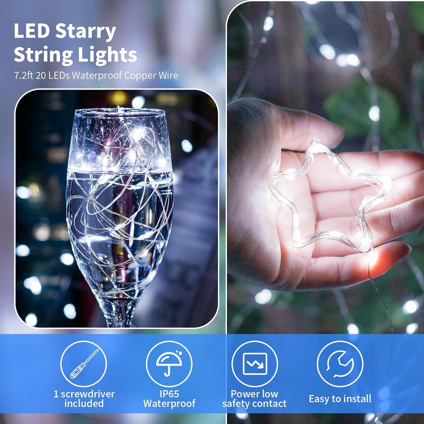 TingMiao Cool White Fairy String Lights Battery Operated LED Starry Lights 7.2ft 20 LEDs Silvery Copper Wire for Christmas DIY Decoration Wedding Party (6 Pack)