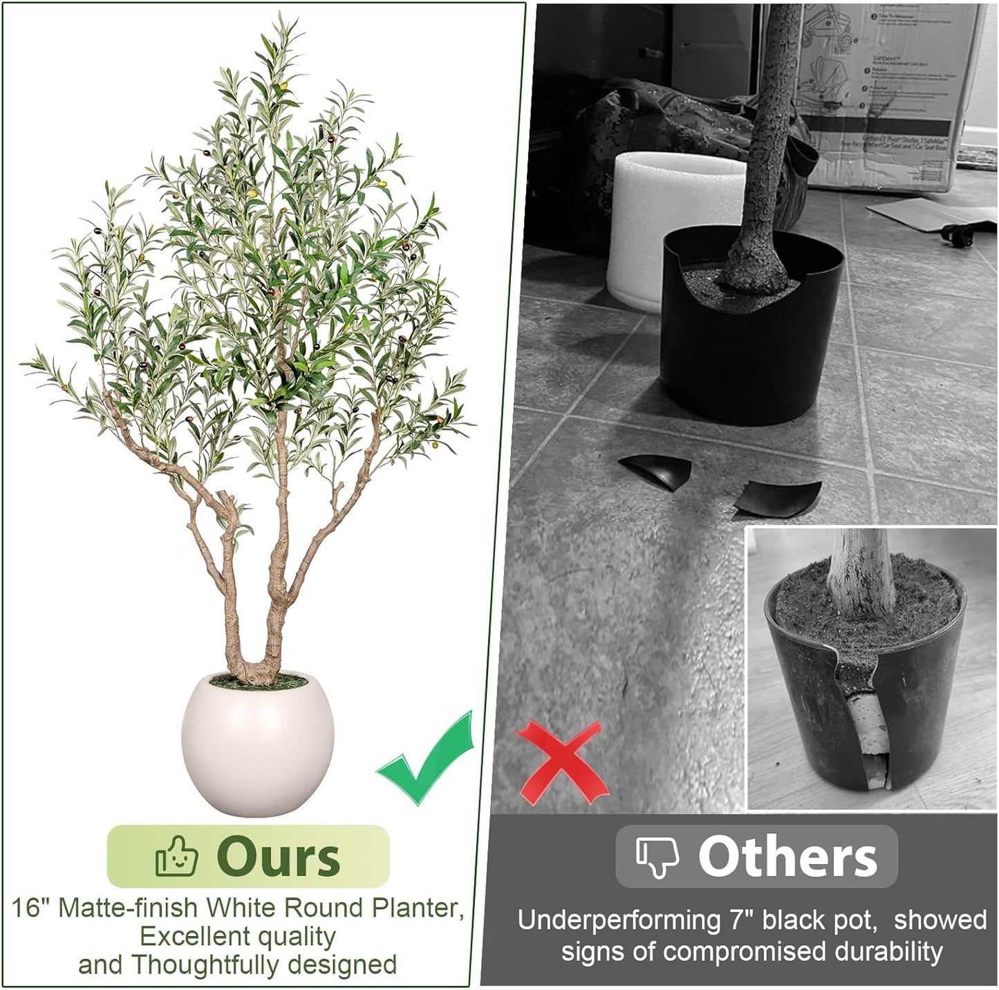 Olive Tree Artificial Indoor, 7FT Tall Faux Olive Tree with 16in Round White Planter, Artificial Plants with Natural Wood Trunk and Lifelike Fruits for Home Office Decor