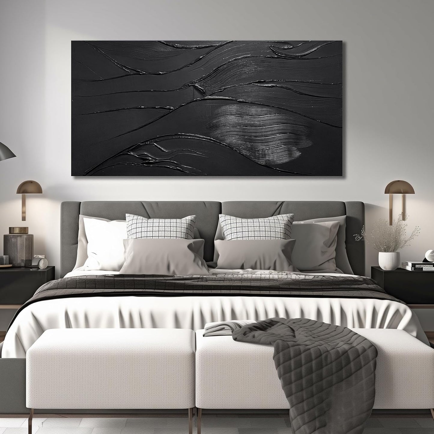 CGXART Large Abstract Wall Pictures For Office Minimalist Wall Decorations For Living Room Black Art Work For Bedroom Walls Large Size 29 x 58 Inch