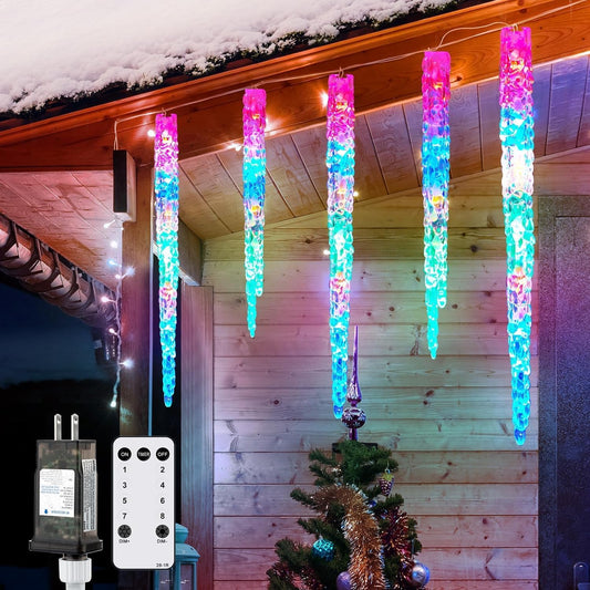 Icicle Lights Outdoor, 2 Pack Total 40ft 40 Tubes 200 LED Ice Shape String Lights, Connectable Hanging Christmas Decoration Lights for Tree Patio Roof Holiday Decor, Multicolor
