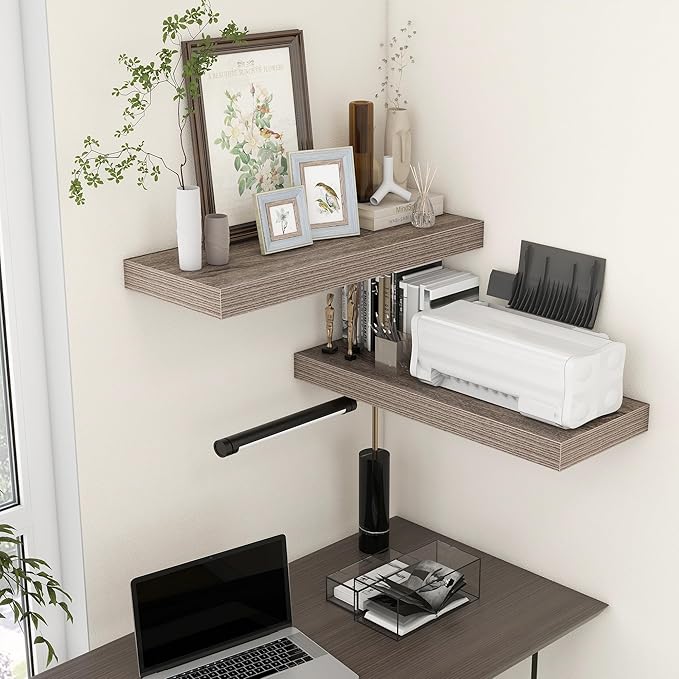 12 Inch Deep Floating Shelves for Wall | 30 Inch Floating Shelves Set of 2 | Rustic Grey Wood Shelves for Living Room Bathroom Laundry Room Bedroom Kitchen Home Office - Rustic Grey