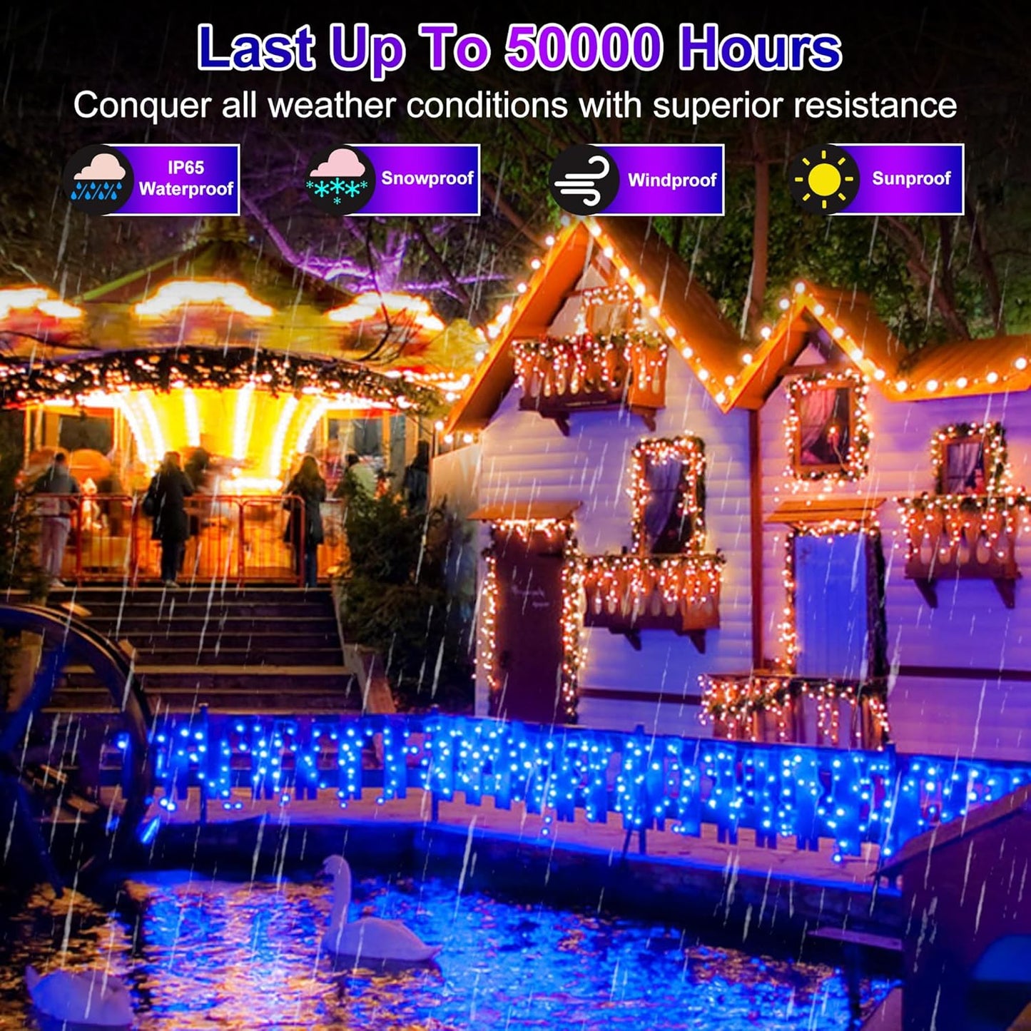 612 LED 60FT Christmas Lights with 136 Drops, 12 Modes Dimmable Blue Outdoor Hanging Lights with Timer Memory, Waterproof Curtain Lights for Home Bedroom Yard Indoor Tree Window Roof Fence Wedding