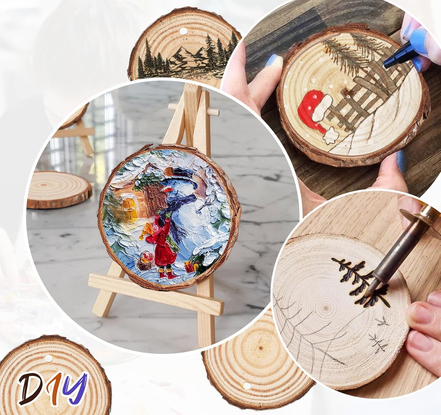 30 Pcs Wood Slices with Hole, 2.3-2.8 Inch Unfinished Wood, Wood Rounds for Crafts, Wood Crafts, Round Wood for Doodle, Splice, Paint, Art, Decorate, Ornament