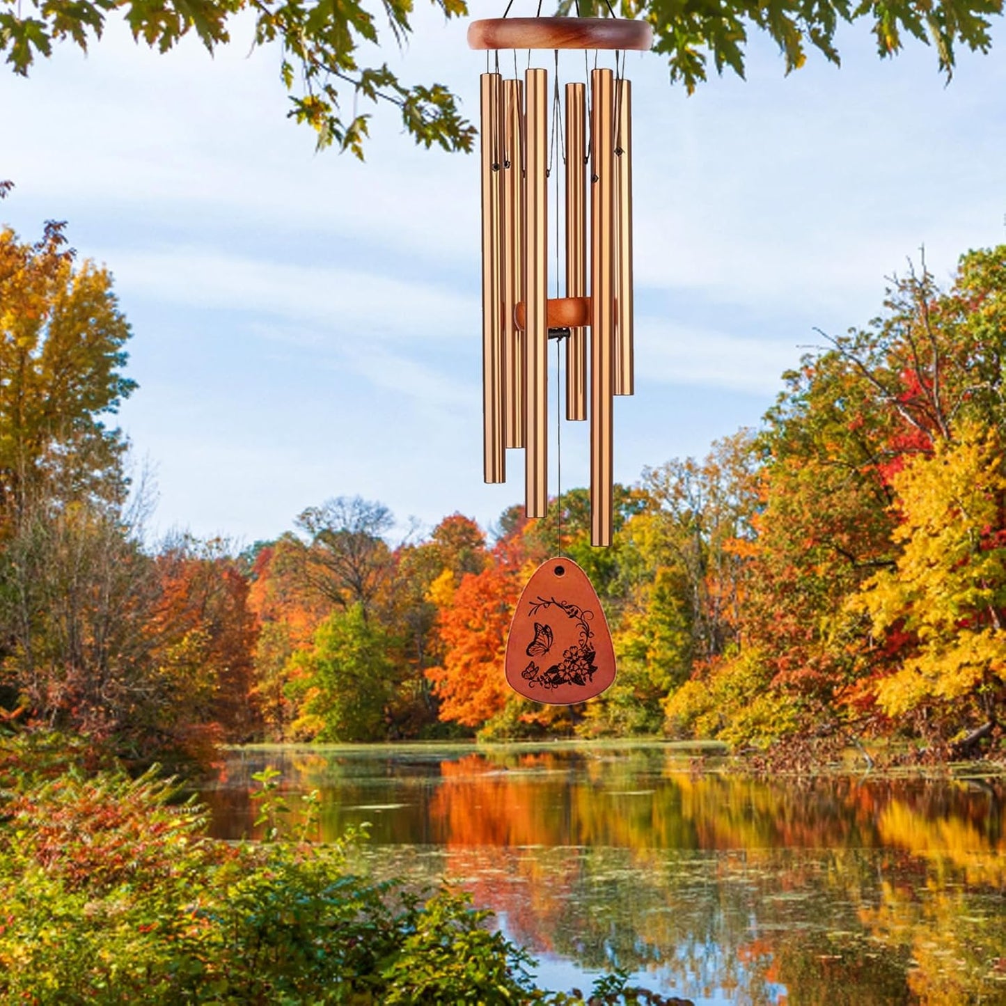 Wind Chimes for Outside, 32" Butterfly Windchime for Outdoor, Butterfly Gifts for Mom Sister, Garden Patio Gift Ideas for Women Friend Co-Worker (Golden)