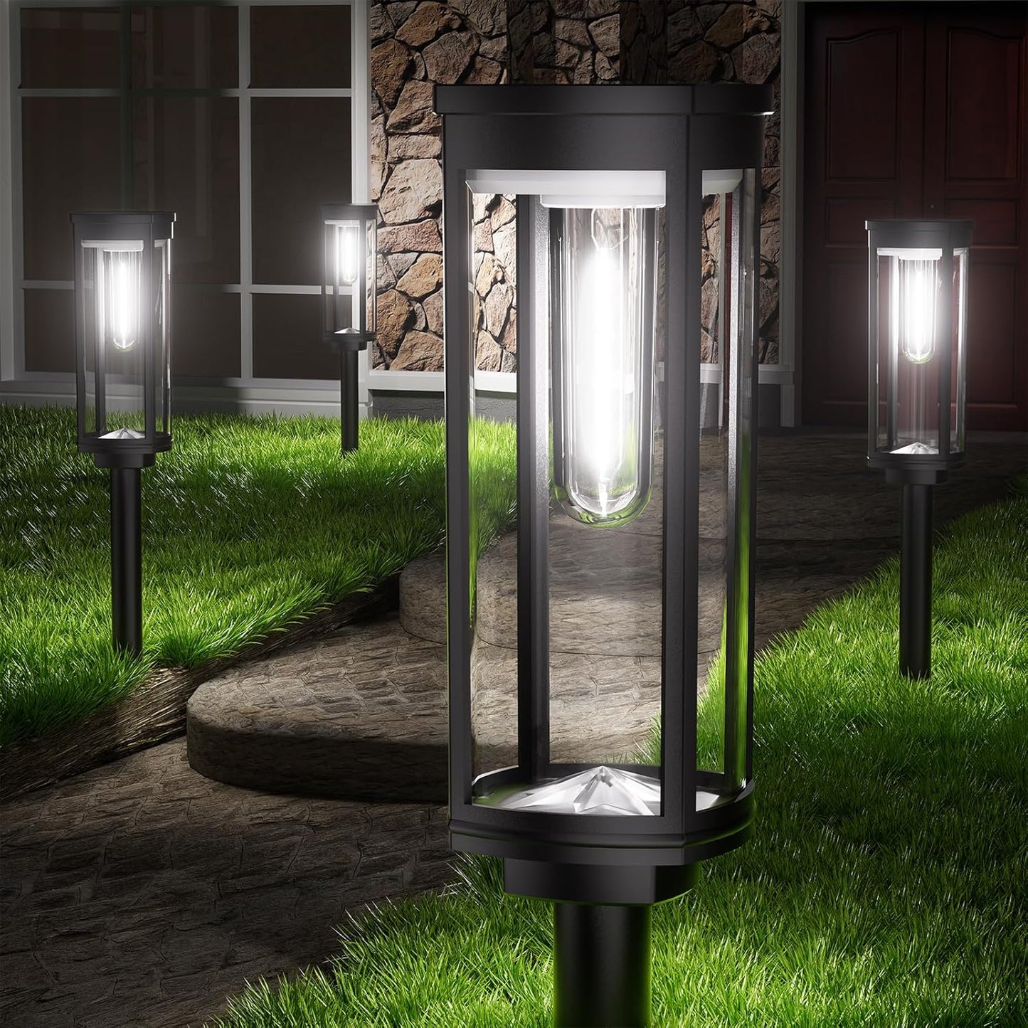 Solar Pathway Lights Outdoor Powered Waterproof 8 Pack Upgraded Solar Walkway Landscape Lighting Outside Driveway Light,Auto Dusk to Dawn On/Off for Yard Lawn Patio Decor (Cool White)