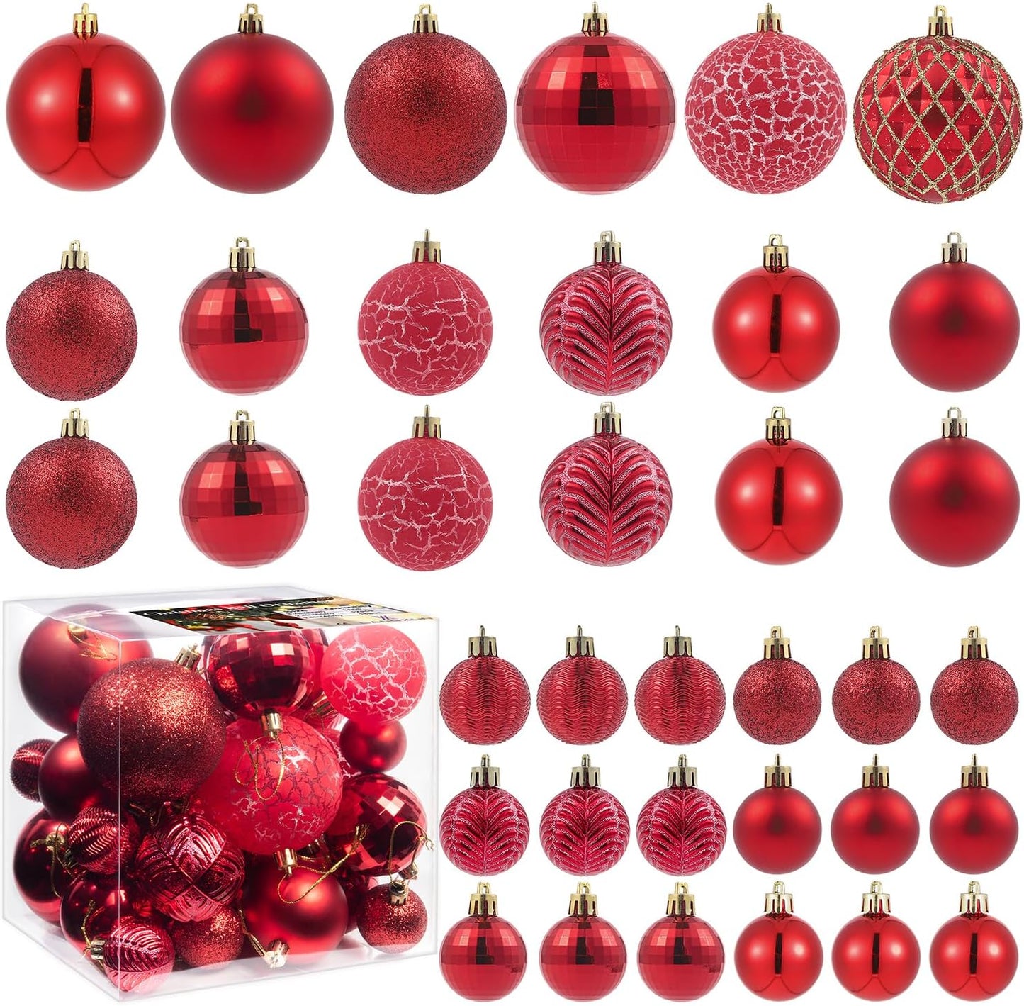 LANGXUN 36pcs Red Christmas Tree Decorations Balls, Bolas De Navidad, 2025 Christmas Decor, Indoor Outdoor Shatterproof Christmas Ornaments, Xmars Party Wedding Suppiles