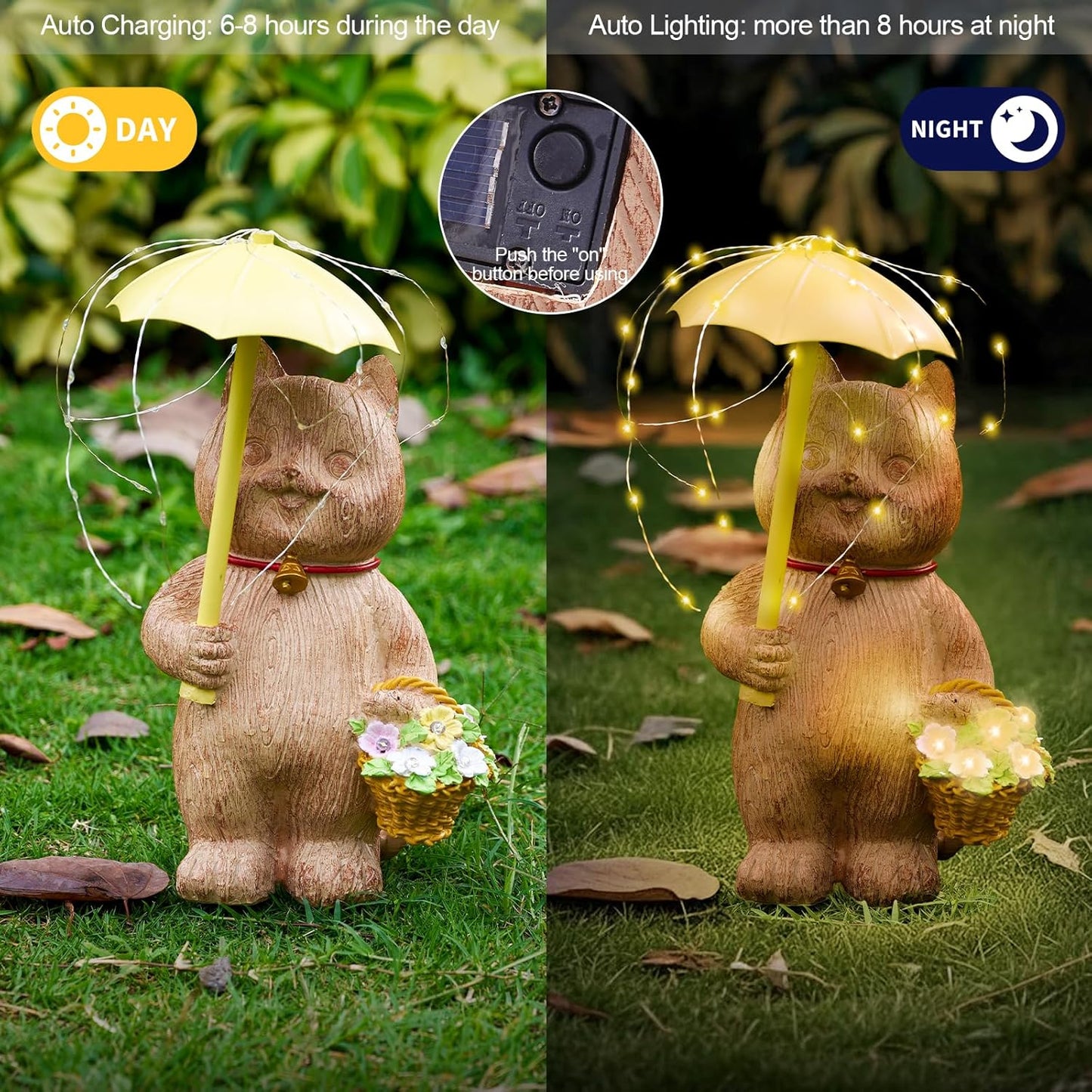 RM ROOMERS Cat Garden Decor with Lights Outdoor Solar Cat Statue Decor for Yard Porchm Lover Gifts for Women Lights Gardening Housewarming Retirement Lawn Ornaments