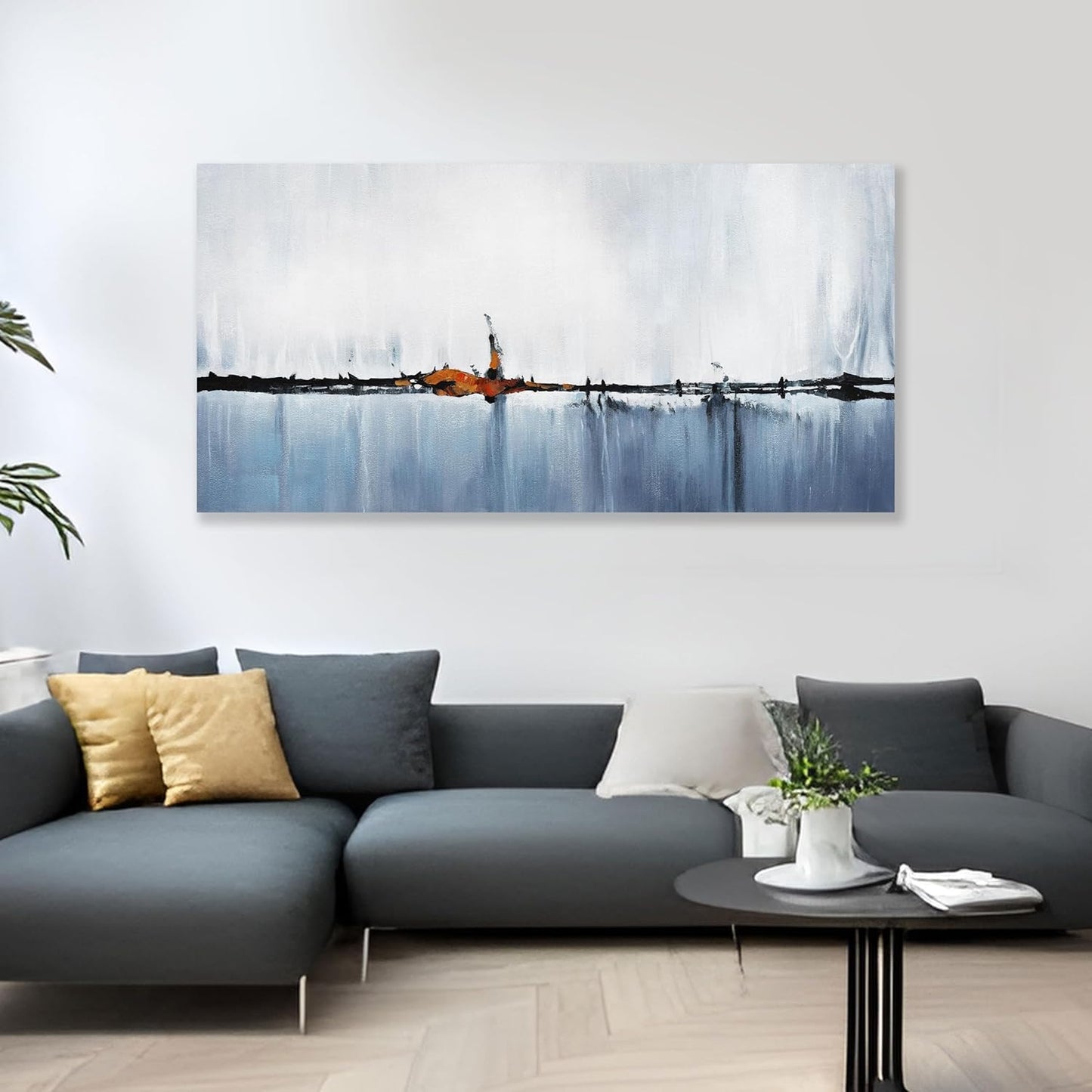 Abstract Wall Decor Modern Abstract Wall Art Blue and White Pictures Canvas Art Wall Decor Framed Artwork for Living Room Bedroom Dining Room Home Office Decor 29"x58"