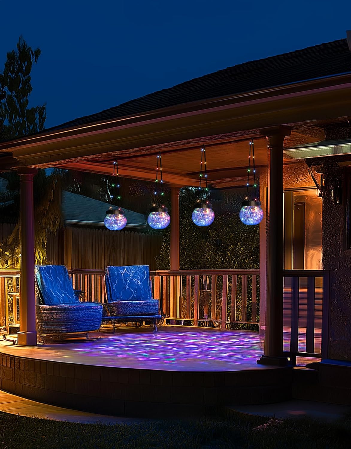 PARTPHONER Solar Lantern Solar Lights Outdoor Waterproof 6-Pack, Solar Powered Hanging Lights Cracked Glass Hanging Globes for Christmas Decoration, Shepherd Hook, Garden Tree Ornaments, Multi-Color