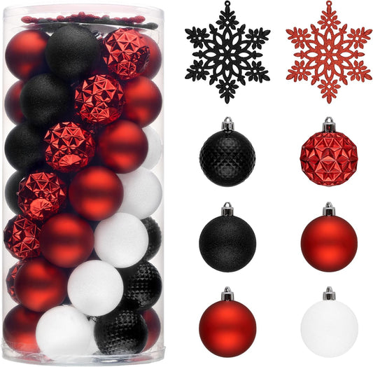 Valery Madelyn Christmas Tree Decorations Ornament Set for Fall Halloween, 50ct 2.36 Inches Red and Black Shatterproof Christmas Ball Ornaments Hanging Xmas Holiday Party Decor