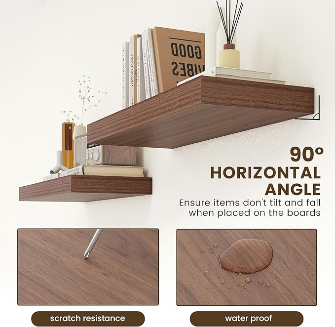 Deep Floating Shelves for Wall | 12 Inch Deep Floating Shelves 30 Inches Long Set of 2 | Rustic Walnut Floating Shelves for Living Room Bathroom Laundry Room Bedroom Kitchen Home Office