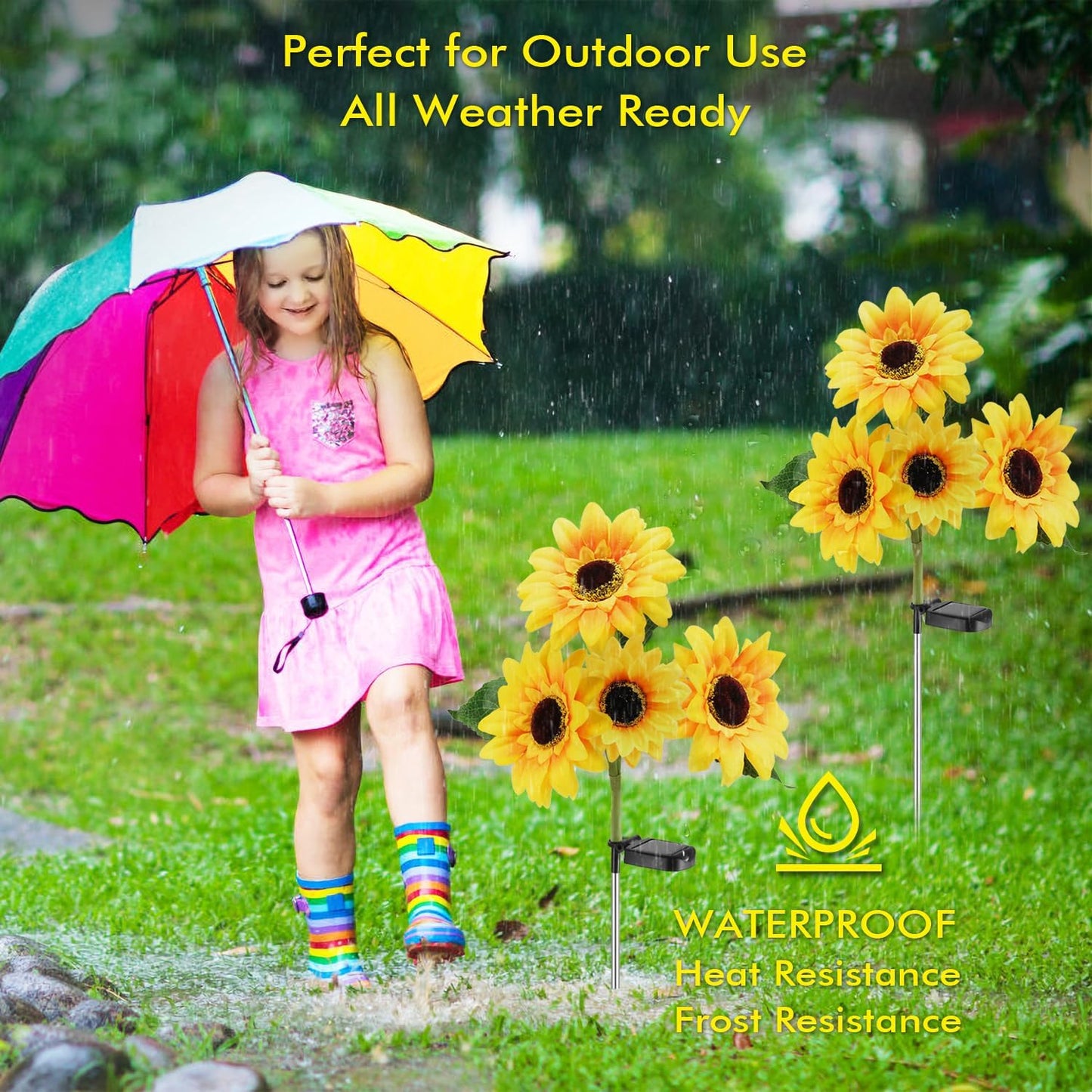 Outdoor Solar Garden Stake Lights,Upgraded LED Solar Powered Light with 3 Sunflower, Waterproof Solar Decorative Lights for Garden, Patio, Backyard (2 Pack 8 Flower)