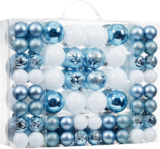 87-Pack Shatterproof Christmas Ball Ornaments Set, Christmas Tree Decorations with Hand-held Gift Package for Xmas Tree Holiday Wedding Party, Baby Blue