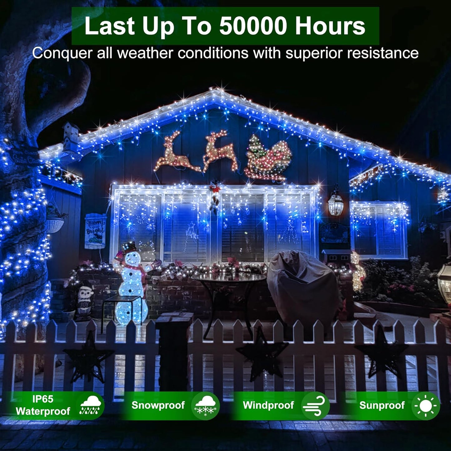 612 LED 60FT Icicle Christmas Lights - 136 Drops Waterproof 12 Modes Memory Timer, Outdoor Hanging Roof Lights for Eaves Gutter Xmas Tree Holiday Decorations Blue & White