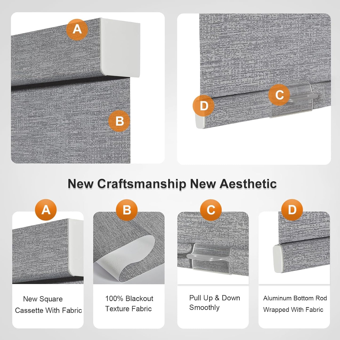 Persilux Blackout Roller Shades for Indoor Windows with Upgraded Cassette, Cordless Shades Window Blinds Pull Down for Doors, Easy to Install for Office/Living Room/Bedroom, Grey(53.5" W x 56" H)