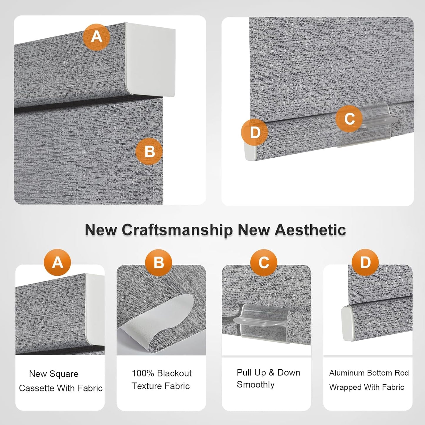 Persilux Blackout Roller Shades for Indoor Windows with Upgraded Cassette, Cordless Shades Window Blinds Pull Down for Doors, Easy to Install for Office/Living Room/Bedroom, Grey(74" W x 64" H)