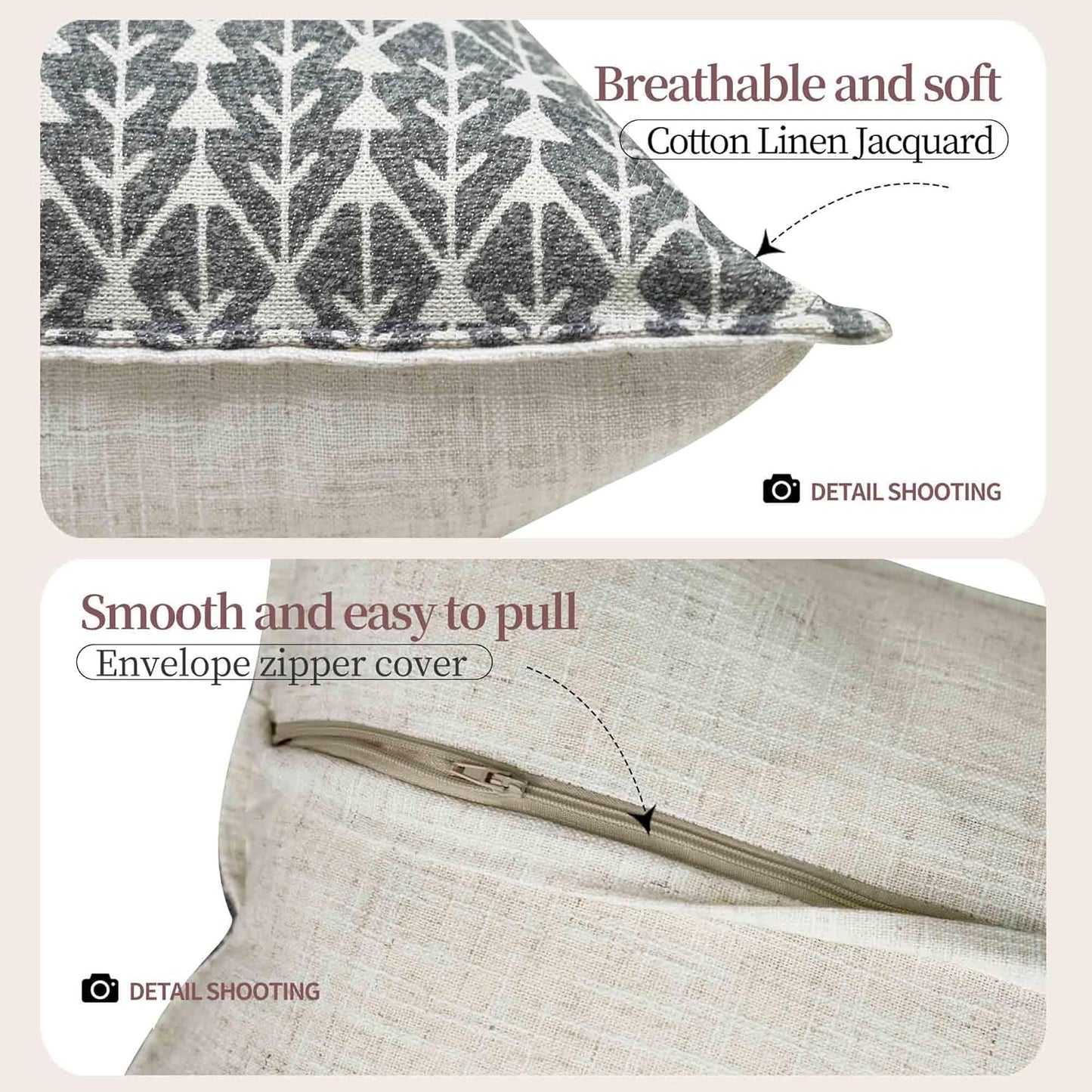 Floral Pillow Covers 18x18 Inch Set of 2 Pillow Cover Geometric Block Couch Pillows For Room Decorative Neutral Accent Throw Pillow Covers