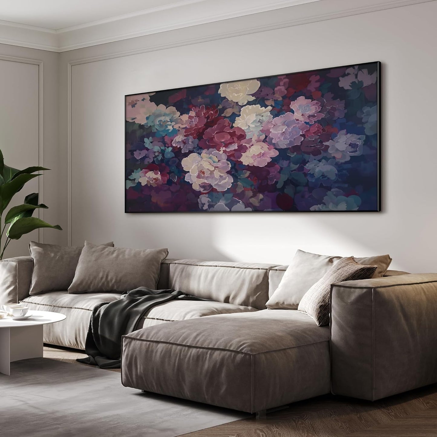 SIGNWIN 24"x46" Extra Large Framed Wall Art Bold Peony Bloom in Colorful Impressionist Style, Lush Floral for Home Living Room Bedroom Decor (Frame Assembly Required)