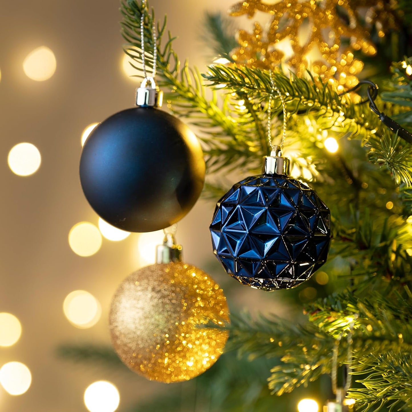 Valery Madelyn Christmas Tree Decorations Ornament Set for Fall Halloween, 50ct 2.36 Inches Blue and Gold Shatterproof Christmas Ball Ornaments Hanging Xmas Holiday Party Decor