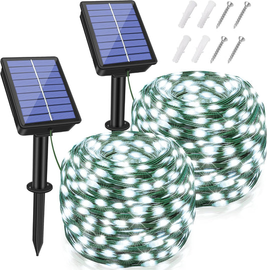 2 Pack Solar String Lights Total 240LED 80FT, IP67 Waterproof Solar Lights for Outside with 8 Modes, Upgraded Solar Panel Fairy Lights for Garden Party Wedding Decorations (Cool White) …
