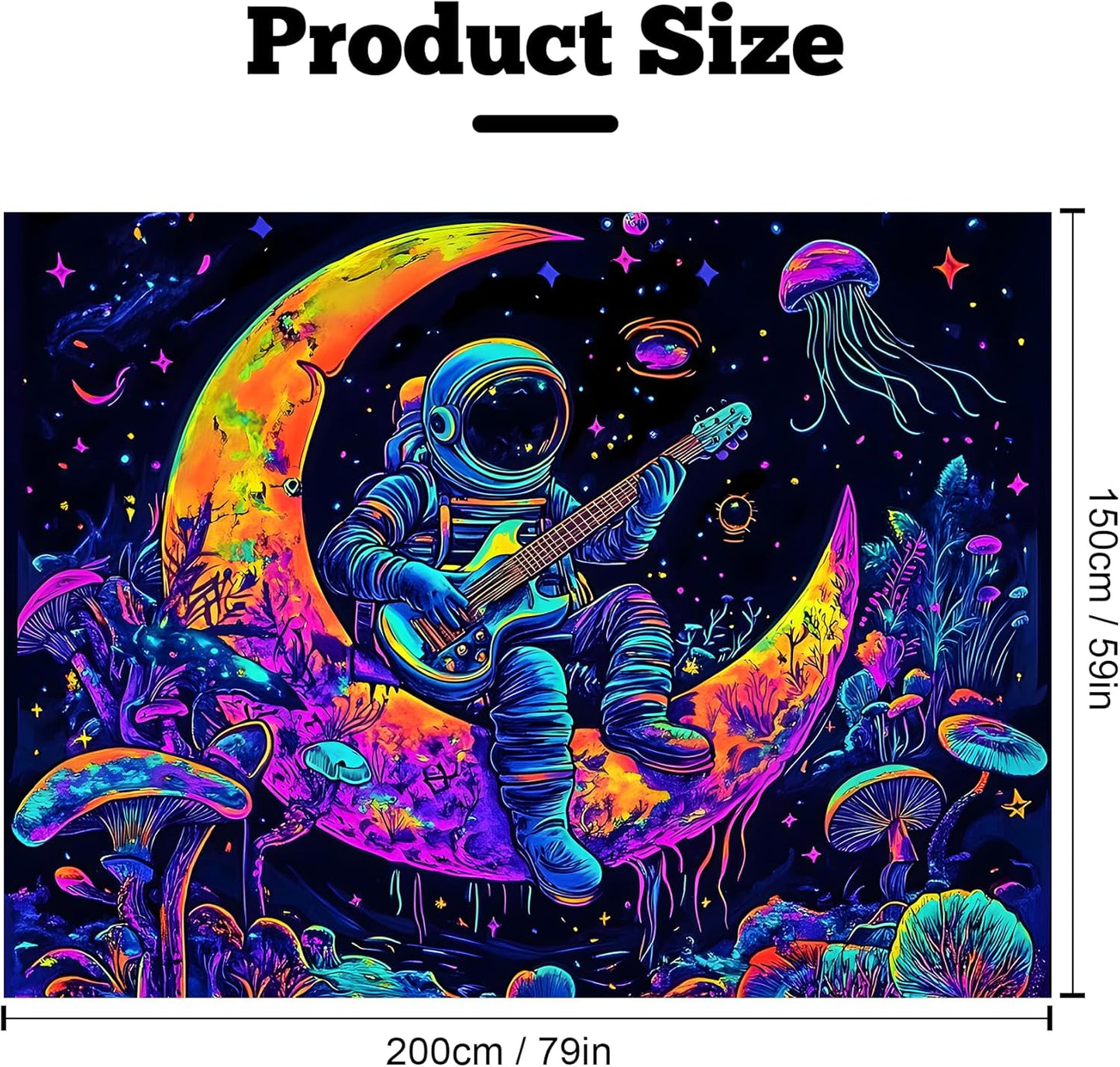 BVBOX Astronaut Space Blacklight Tapestry 79"x59", UV Reactive Astronaut Guitar Moon Universe Galaxy Planet Glow in Dark Music Tapestries, Black Light Neon Upright Poster Wall Hanging Backdrop Decor for Bedroom Living Room